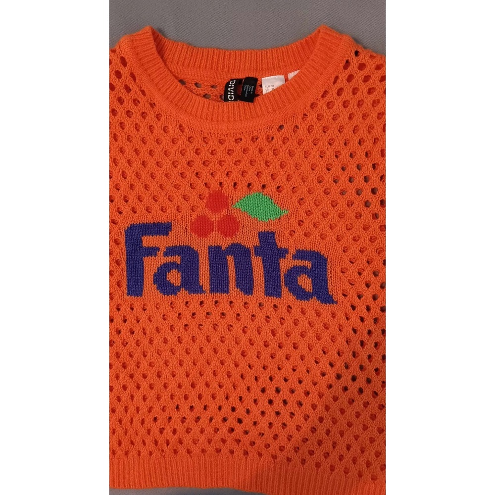 womens crop top sweater xs fanta soda graphic mesh novelty y2k 90s retro crochet - Picture 8 of 10